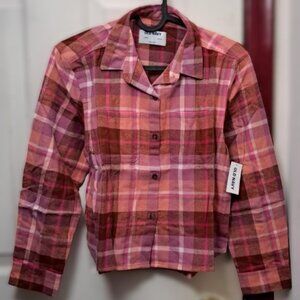 Lot of 2 New Blouse & Skirt Cropped Long-Sleeve Plaid Pocket Flannel